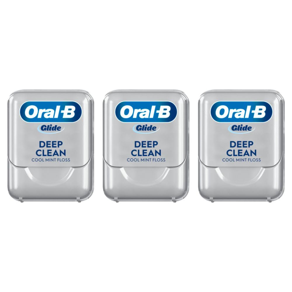 Oral-B Glide Dental Floss, Shred Resistant, Gentle on Gums, Natural Wax, Slides Smoothly, Deep Clean Cool Mint Flavor, 40 M, 3 Count