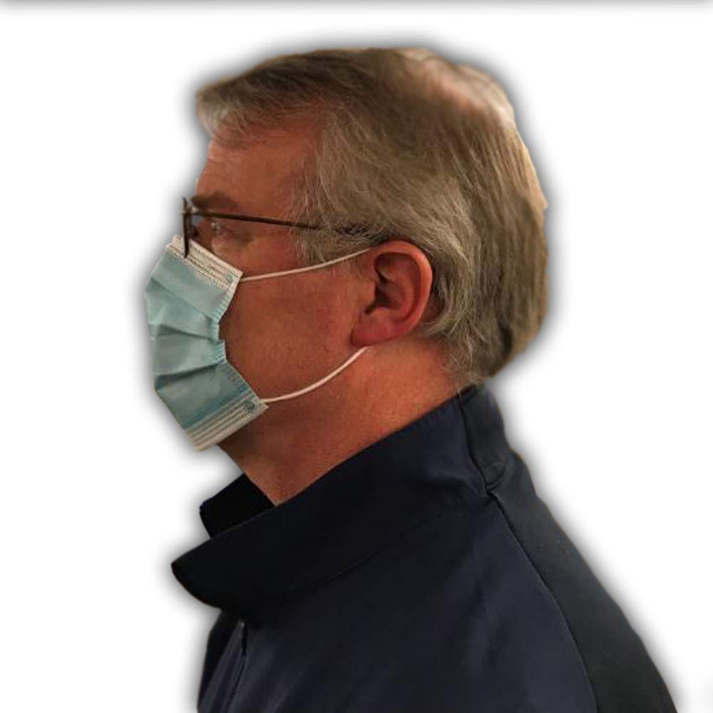 MAGID MM001 Disposable Face Masks with Adjustable Nose Clip, Triple-Layer Construction, Non-Woven Material, Blue