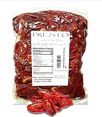 Tomatoes Sun-Dried, SUPER RED Halves, Ready to Eat Vegetables | Produced from fresh field-grown tomatoes, cut into halves | Nutrient Full, Delightful, Flavorful, Vegan, Pure | Turkish, 5 lbs. (80 oz.) Vacuum packed by Presto Sales LLC