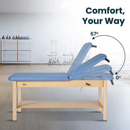 Aristo H-Brace Tilted Treatment Table with Shelf and Cabinet, 500 lbs Weight Capacity, Blue