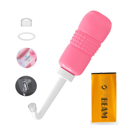 Wolfbeam Portable Hand-held Vulva and Anus Cleaner and Personal Health Vaginal Washing Container, Travel Urinal Spray Scrubber for Personal Hygiene (Pink 450ML)