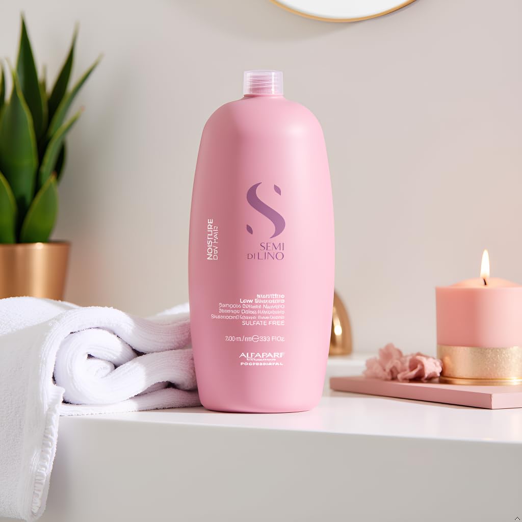 Alfaparf Milano Semi Di Lino Moisture Nutritive Sulfate Free Shampoo for Dry Hair - Paraben and Paraffin Free - Safe on Color Treated Hair - Professional Salon Quality