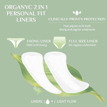 Organyc 100% Certified Organic Cotton Inside and Out Feminine Pads for Regular Flow and 2 in 1 Panty Liner for Light Flow Bundle