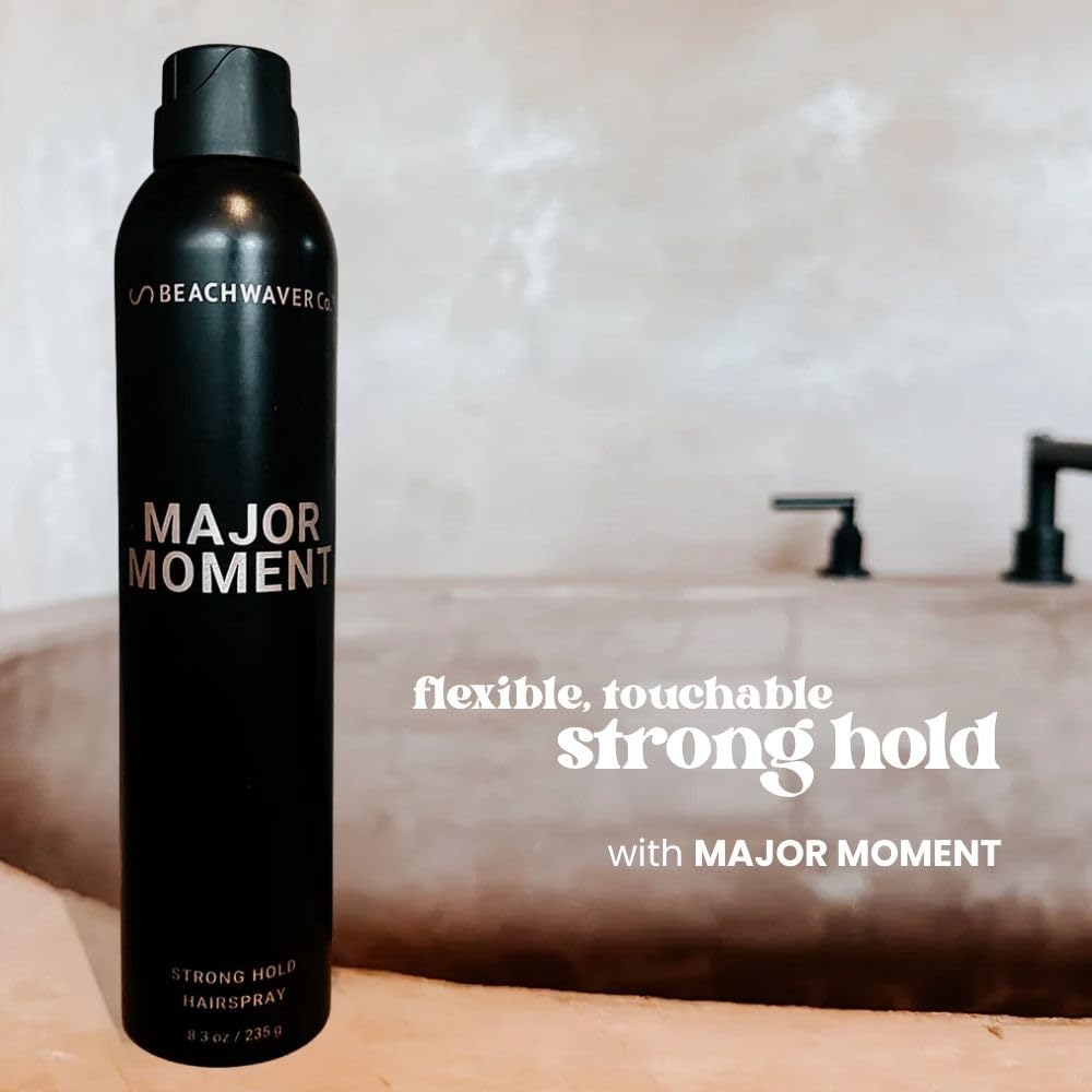 The Beachwaver Co. Major Moment Strong Hold Hairspray - Full Size (8.3 Oz) | Extra-Strength Vegan Hairspray For Long-Lasting Styles w/Brushable Finish - Removes Frizz & Locks In Style