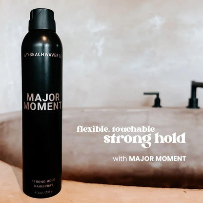 The Beachwaver Co. Major Moment Strong Hold Hairspray - Full Size (8.3 Oz) | Extra-Strength Vegan Hairspray For Long-Lasting Styles w/Brushable Finish - Removes Frizz & Locks In Style
