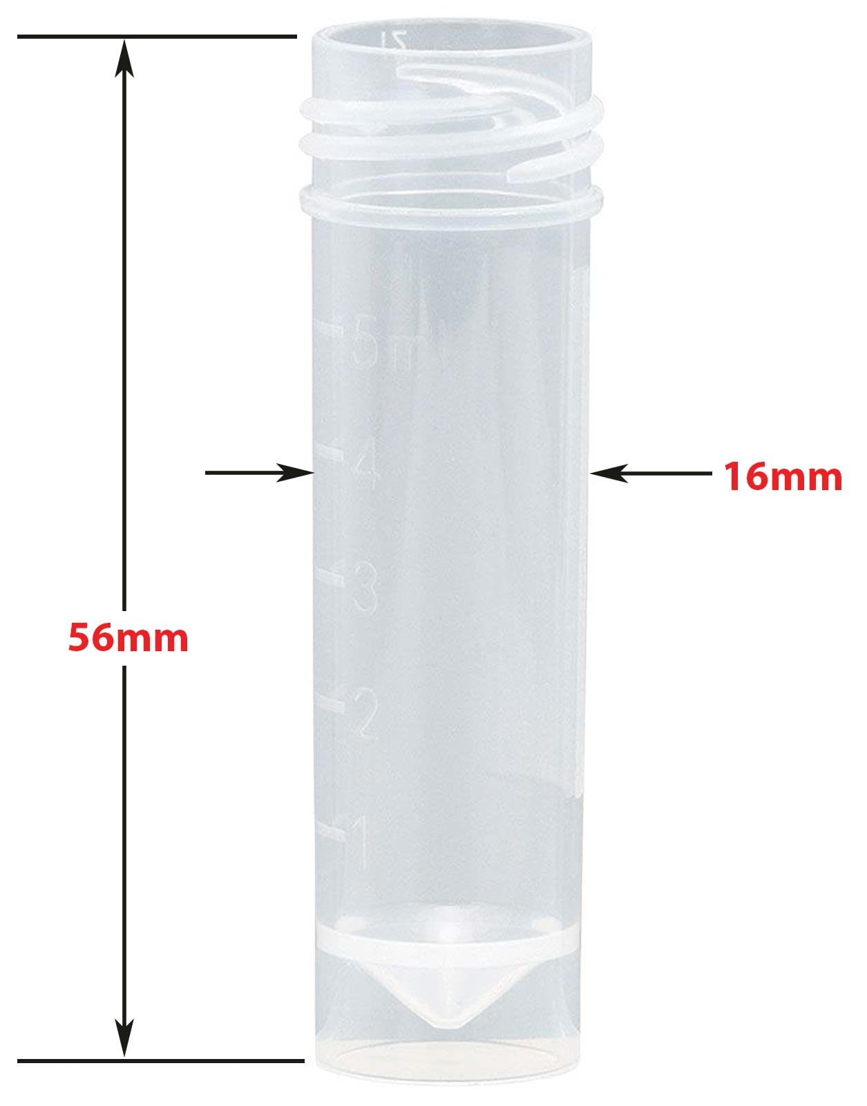 Globe Scientific 6101C Polypropylene Molded Graduations Conical Bottom Self Standing Transport Tubes with Attached White Polyethylene Screw Cap, 5ml Capacity, Pack of 1000