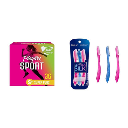 Playtex Sport Tampons, Super Plus Absorbency, 36ct & Schick Hydro Silk Dermaplaning Tool with Precision Cover, 3ct