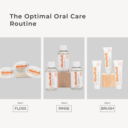 RiseWell Travel Dental Kit - Hygiene Essentials Includes Mineral Toothpaste, pH Balancing Travel Mouthwash, Natural Dental Floss & Reusable Canvas Tote - TSA Approved - Dentist Made Oral Care Kit