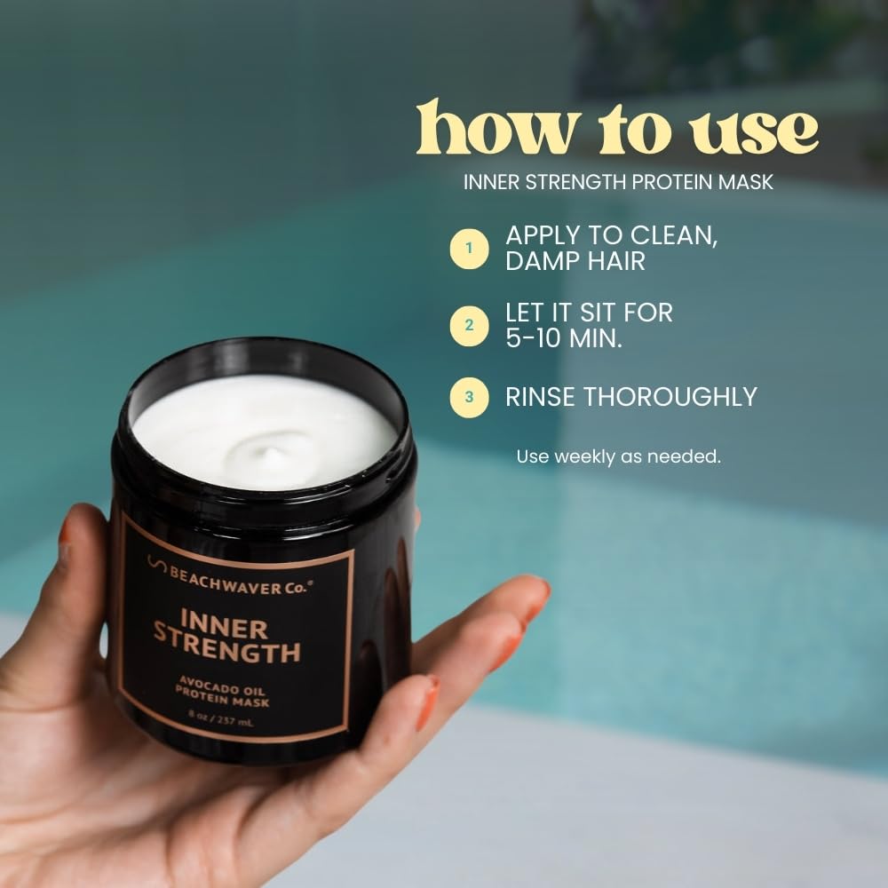 The Beachwaver Co. Inner Strength Hair Mask - Full Size (8 Oz) | Strengthening Vegan Hair Treatment Infused with Avocado Oil & Silk Amino Acids | Eliminates Frizz & Helps Repair Split Ends
