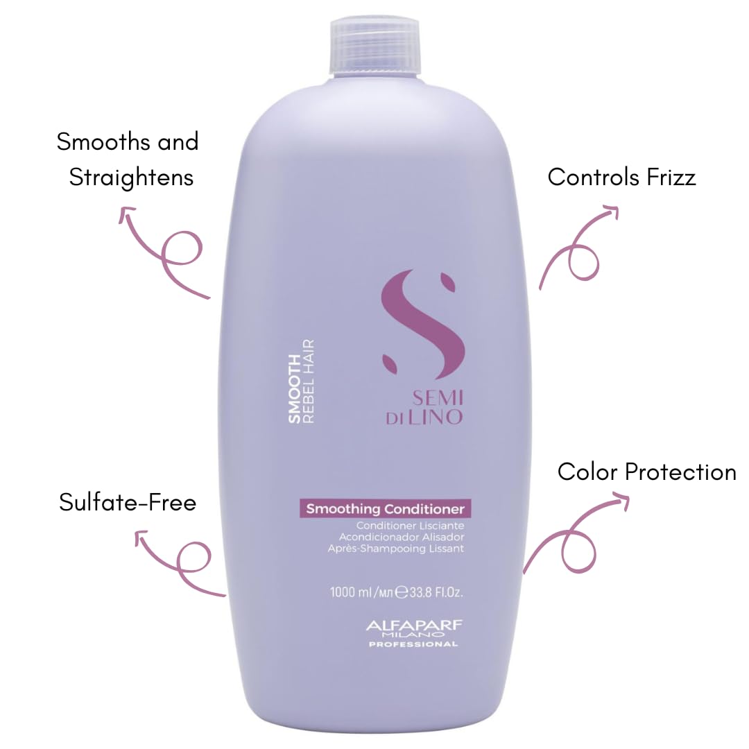 Alfaparf Milano Semi Di Lino Smooth Conditioner for Frizzy and Rebel Hair - All Soft Detangling Conditioner with Flax Seed for Humidity Control - Anti Frizz & Hair Straightening Treatment