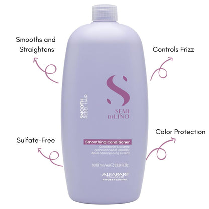 Alfaparf Milano Semi Di Lino Smooth Conditioner for Frizzy and Rebel Hair - All Soft Detangling Conditioner with Flax Seed for Humidity Control - Anti Frizz & Hair Straightening Treatment