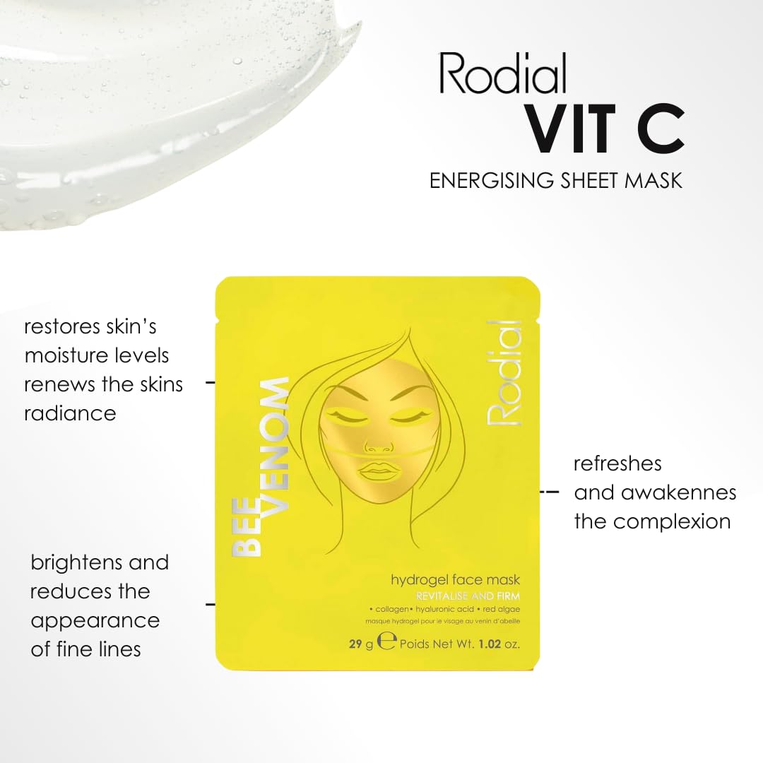 Rodial Bee Venom Hydrogel Face Mask, Gold Jelly Sheet Mask for Plumping & Smoothing, with Ethically Sourced Bee Venom & Triple Hyaluronic Acid, Hydrating Skincare Treatment