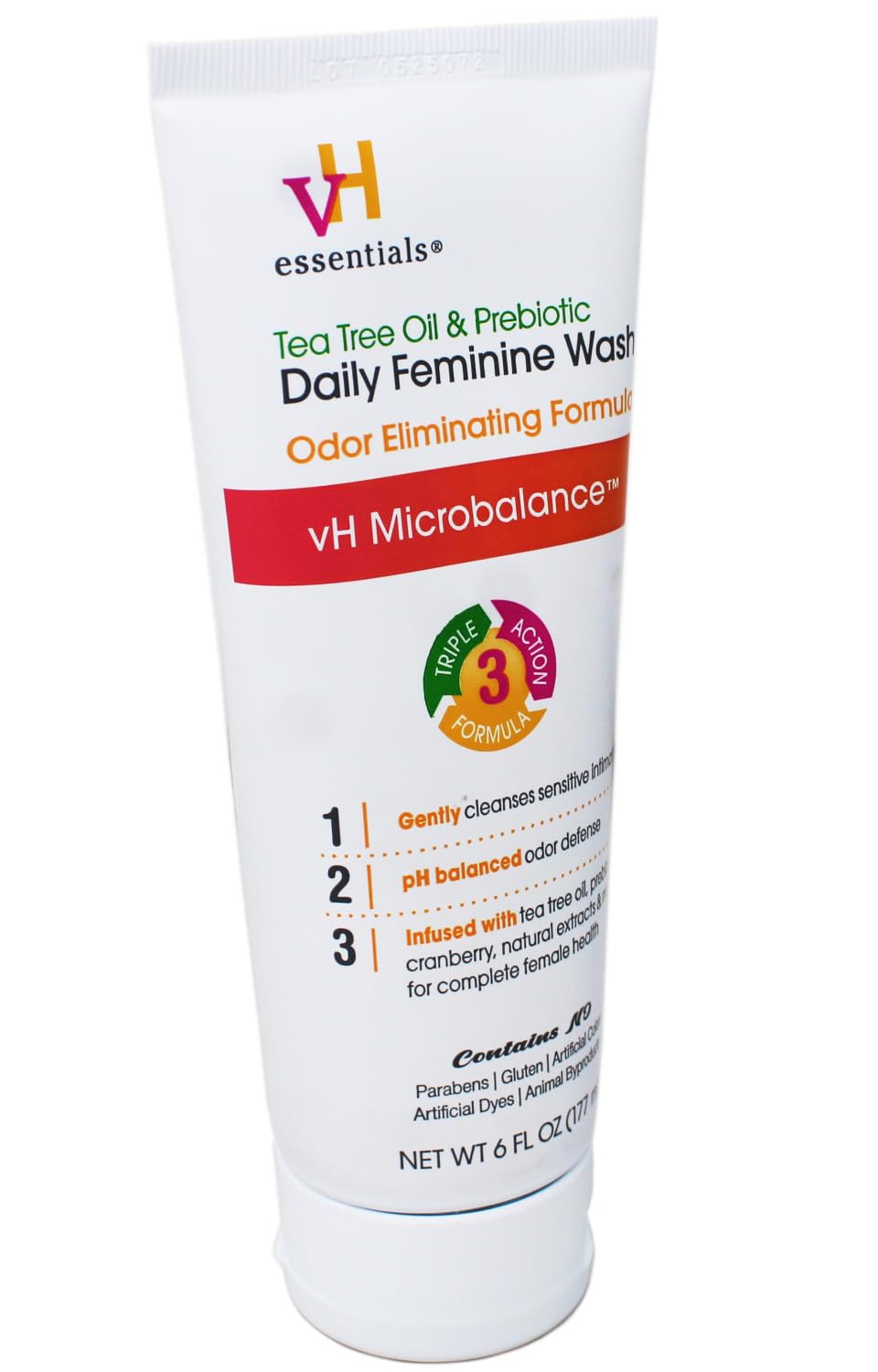 vH essentials Intimate Feminine Wash, pH Balanced with Tea Tree Oil, Cranberry, Prebiotics Odor Eliminating Formula, 6 FL OZ - 3 Pack