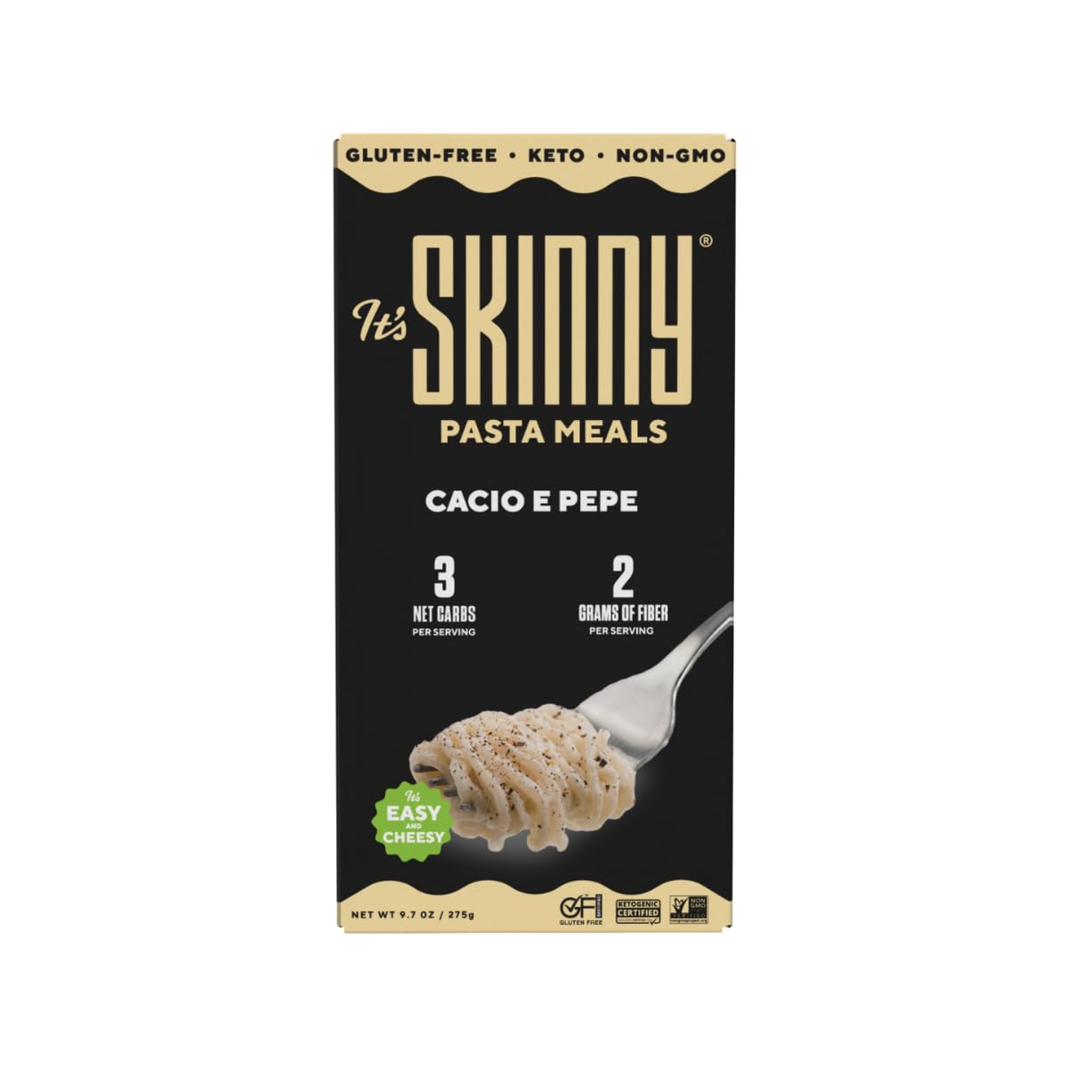 It’s Skinny Cacio e Pepe – Low Carb Pasta, Gluten Free, Non-GMO, Keto-Friendly, Only 3 Net Carbs & 2g of Fiber per Serving, with Organic Parmesan and Pecorino Romano Cheese Sauce, Ready in 5 Minutes (6 Packs)