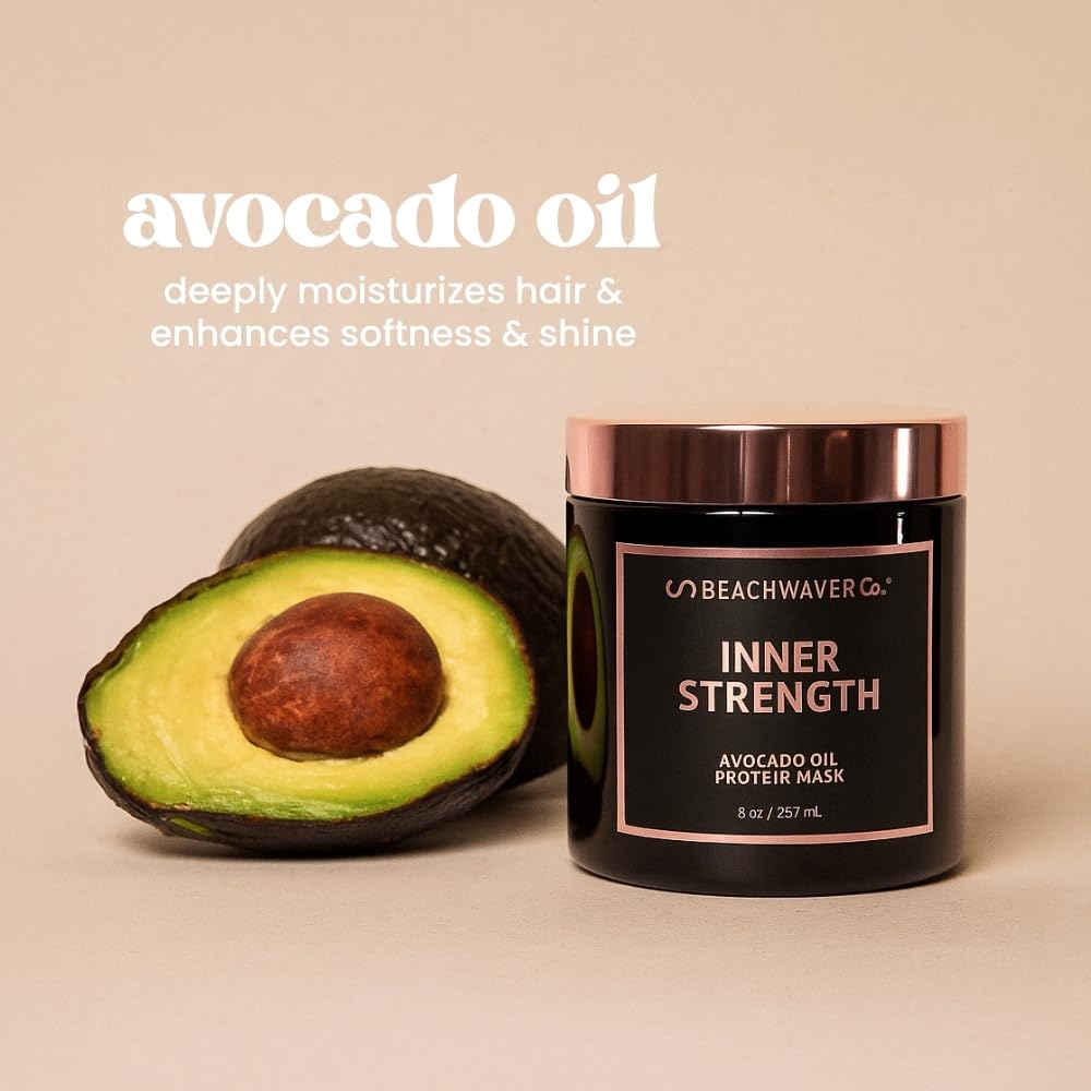 The Beachwaver Co. Inner Strength Hair Mask - Full Size (8 Oz) | Strengthening Vegan Hair Treatment Infused with Avocado Oil & Silk Amino Acids | Eliminates Frizz & Helps Repair Split Ends