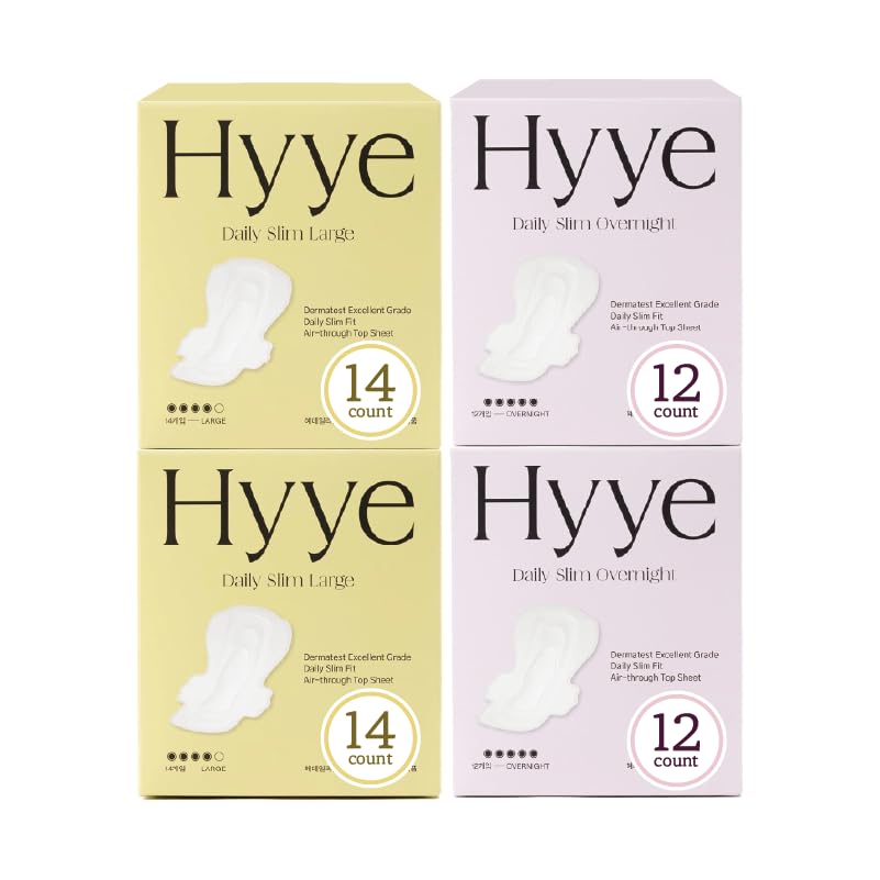 Hyye Ultra Thin Sanitary Pads Heavy Flow Large (28 Counts) + Overnight (24 Counts) 2+2 Packs