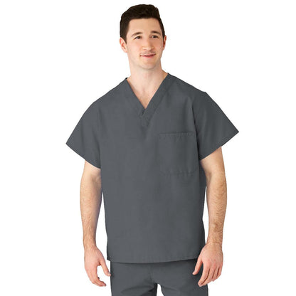 Medline 610NCCXS-CM AngelStat Unisex Reversible V-Neck Scrub Top with 2 Pockets, Charcoal, X-Small