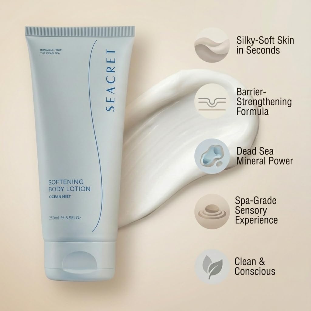 SEACRET Body Lotion for Dry Skin - Daily Moisturizing Lotion with Ceramide, Squalane, Shea Butter & Dead Sea Minerals, Fast-Absorbing Non-Greasy Formula, 6.8 fl oz