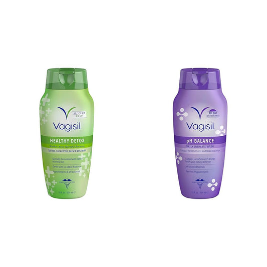 Vagisil Feminine Wash Bundle - Healthy Detox All Over Body Wash for Women (12 Fl Oz) & pH Balance Vaginal Wash with LactoPrebiotic (12 oz)