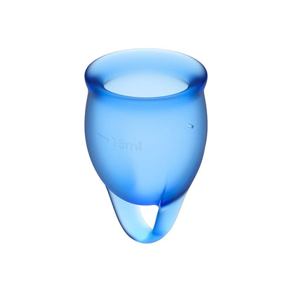 Satisfyer Feel Confident Menstrual Cup - Reusable Period Cup with Removal Ring - Soft, Flexible Body-Safe Silicone, Easy Insertion & Removal - Includes 2 Cup Sizes for All Flows (Dark Blue)