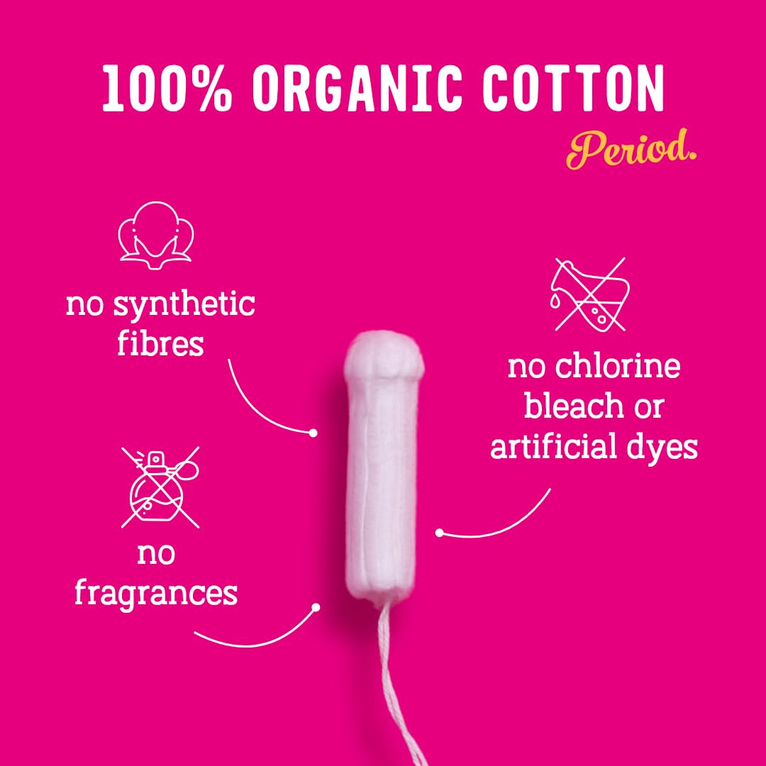 Flo - Organic Cotton Tampons for Women - 32 Pack (32 Super Tampons) - Leak Proof - No Synthetic Fibers, Chlorine Bleach, or Added Dyes - Bio-Plastic Applicator - Feminine Care - Vegan & Cruelty Free