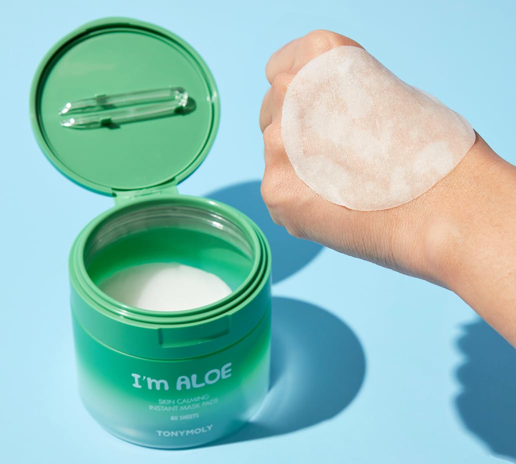 TONYMOLY I’m Aloe Skin Calming Mask Pads 80 Biodegradable Sheets for Sensitive, Dry Skin Hydrating, Moisturizing, Soothing Korean Skincare