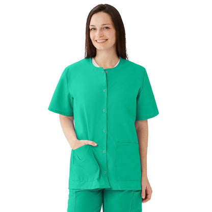 Medline Women's Snap-Front Jewel-Neckline Scrub Tops Jade