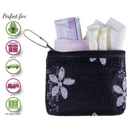 Period Starter Kit - Fashionable and Organic Menstrual Period Survival Kit - When Aunt Flo Makes a Surprise Visit! (Your First Choice to-Go!) (Black)