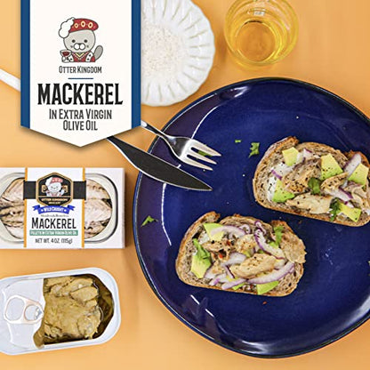 Otter Kingdom European Mackerel Fillets in Extra Virgin Olive 4oz(Pack of 12)
