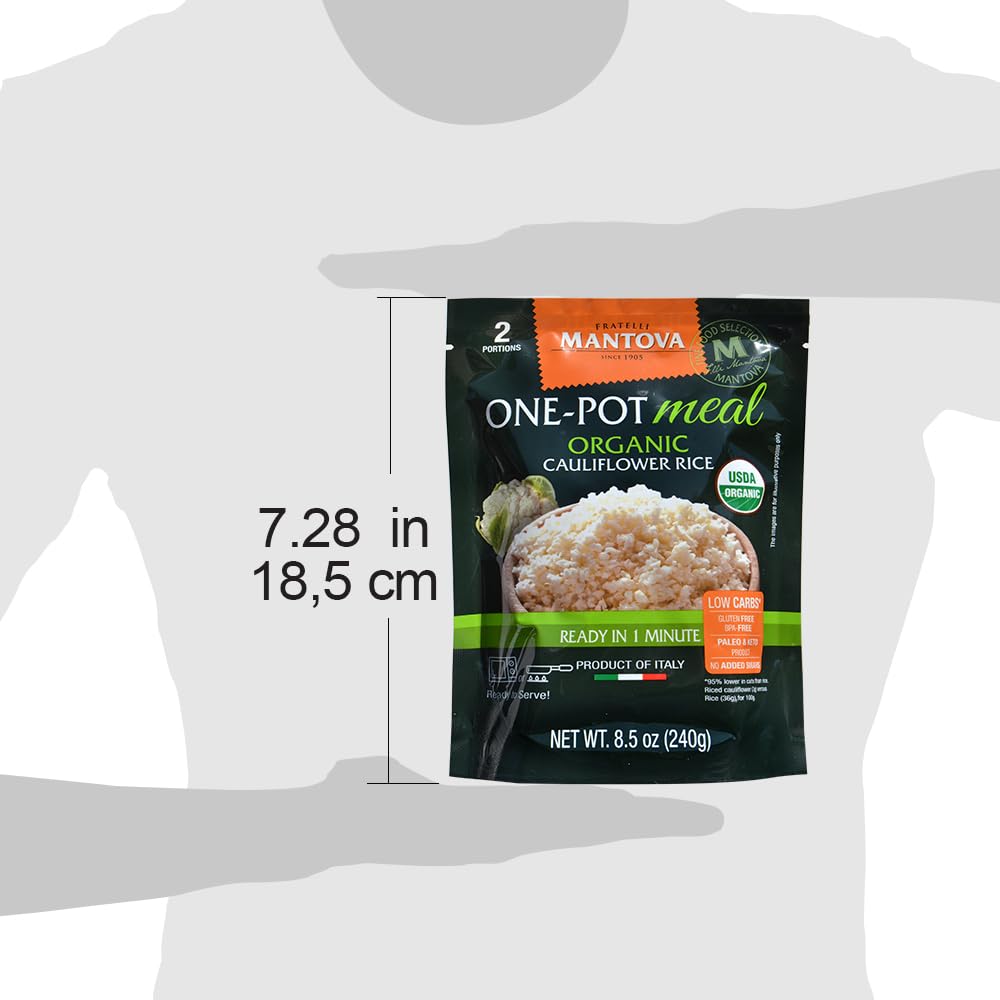 Mantova Organic Cauliflower Rice, 8.5 oz. (Pack of 6), Product of Italy, One-Pot Meal, Microwaveable, Ready-in-Minutes Cauliflower Rice, All-Natural, Healthy Rice Alternative, Ideal for Soups, Stews, Side Dishes, Salads, Rice Bowls, Breakfast Bowls...