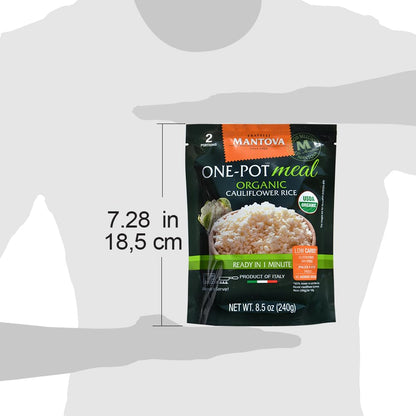 Mantova Organic Cauliflower Rice, 8.5 oz. (Pack of 6), Product of Italy, One-Pot Meal, Microwaveable, Ready-in-Minutes Cauliflower Rice, All-Natural, Healthy Rice Alternative, Ideal for Soups, Stews, Side Dishes, Salads, Rice Bowls, Breakfast Bowls...