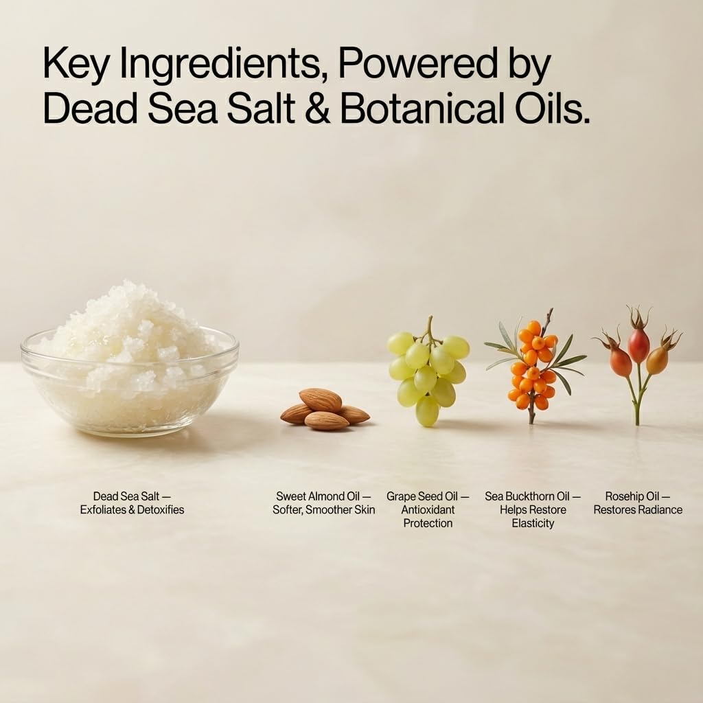 SEACRET Dead Sea Salt & Oil Body Scrub - Moisturizing, Exfoliating Scrub for Rough Dry Skin, Strawberry Legs, KP with 8 Botanical Oils, Paraben-Free, 14.1 oz