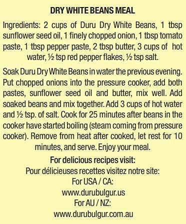 Duru White Beans 7 mm 88.2oz (2500 g),%100 Natural and Certificated, High Fiber and Protein, Non-GMO, Great for Vegan Recipes, Gluten Free