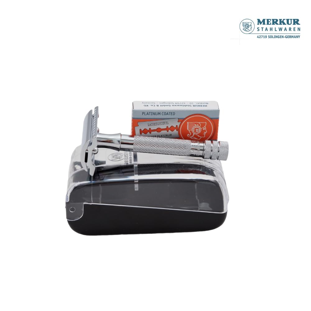 MERKUR 33C Short Handle Double Edge Safety Razor Set with 10 Blades In A Box