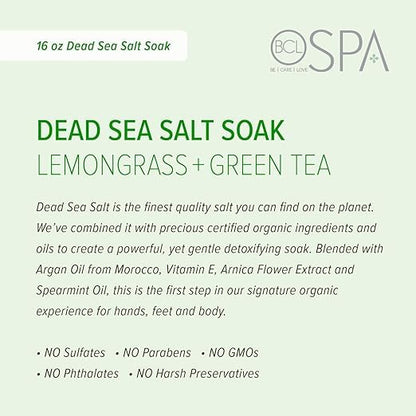 BCL SPA Lemongrass & Green Tea 4-Step Skincare Starter Kit, 16oz Each – Organic Vegan Spa Set for Hands, Feet & Body – Hydrates, Exfoliates, Softens Skin