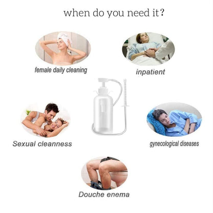 Vaginal Douche Enema Cleaner 300ml Reusable Manual Pressure Anal Vaginal Cleaning System Portable Kit White