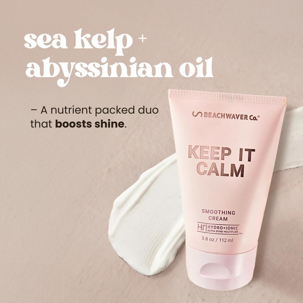 The Beachwaver Co. Keep It Calm Smoothing Cream - Full Size (3.8 Oz) | Styling Cream for Smooth, Sleek Hair | Anti-Frizz Flyaway Tamer w/HiX Vegan Bond Multipliers | Polynesian Pink Sugar
