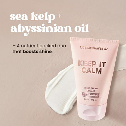 The Beachwaver Co. Keep It Calm Smoothing Cream - Full Size (3.8 Oz) | Styling Cream for Smooth, Sleek Hair | Anti-Frizz Flyaway Tamer w/HiX Vegan Bond Multipliers | Polynesian Pink Sugar