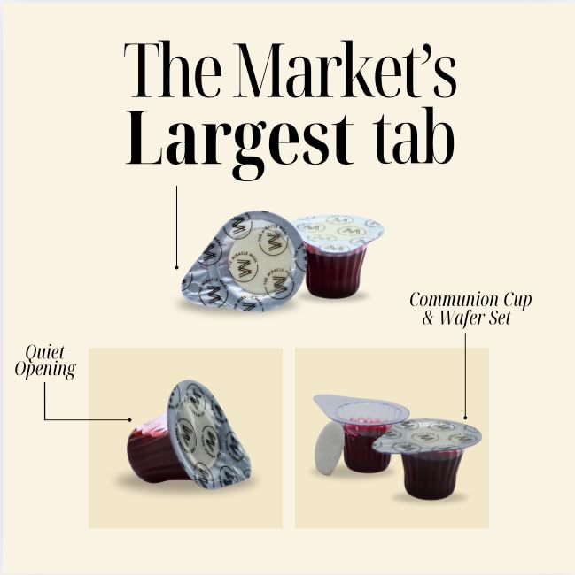The Miracle Meal Pre-Filled Communion Cups with Larger Tab and Wafer Set - Box of 100 - Made with Concord Grape Juice & Wafer - Made in the USA