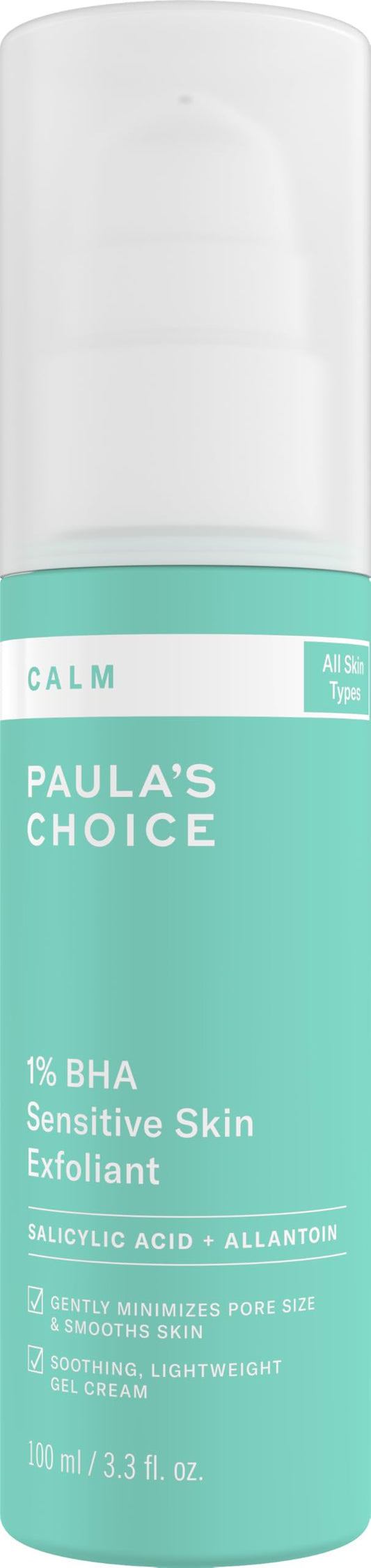 Paula’s Choice CALM 1% Sensitive Skin BHA Liquid Exfoliant, Salicylic Acid Lotion for Large, Clogged Pores, Calms, Soothes Redness, Suitable for Rosacea-Prone, Eczema-Prone Skin, Fragrance-Free, 3.3oz