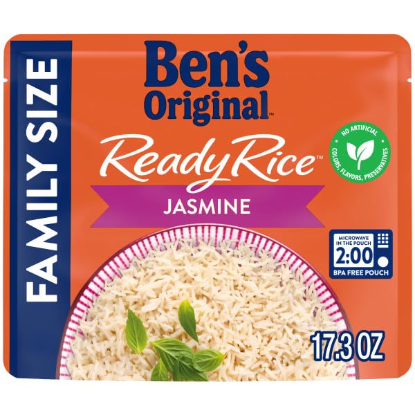 BEN'S ORIGINAL Ready Rice Jasmine Family Size Rice, Easy Dinner Side, 17.3 OZ Pouch (Pack of 6)