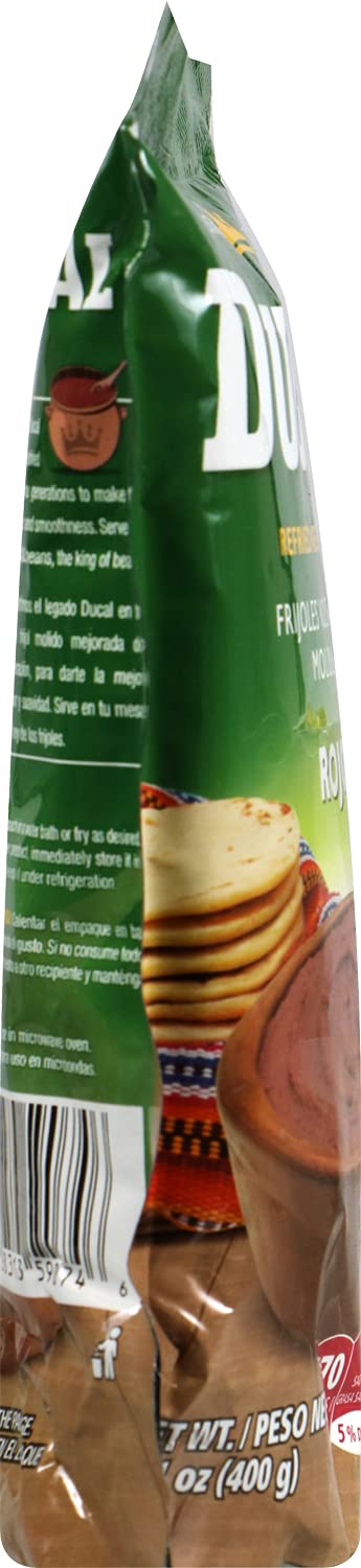 Ducal Refried Red Beans Pouch - Instant Vegetarian Refried Red Beans, Non-GMO And Gluten-Free - Excellent Source in Protein And Iron, Cholesterol Free, 14.1 Ounce (Pack of 18)