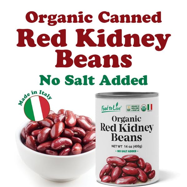 Food to Live Organic Italian Red Kidney Beans, 14 oz (Pack of 2) – Unsalted, Non-GMO, Vegan. Ready to Eat. Perfect for Salads, Soups, Pasta e Fagioli. Wholesale