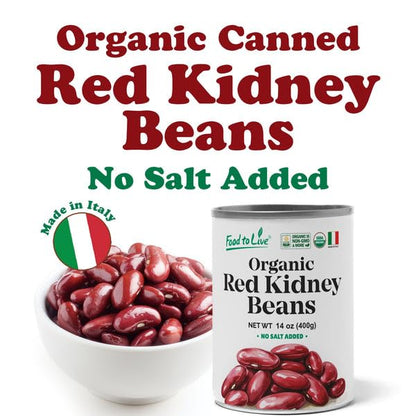 Food to Live Organic Italian Red Kidney Beans, 14 oz (Pack of 2) – Unsalted, Non-GMO, Vegan. Ready to Eat. Perfect for Salads, Soups, Pasta e Fagioli. Wholesale