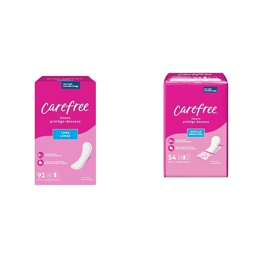 Carefree Panty Liners, Long Unwrapped 92ct & Regular Wrapped 54ct (Packaging May Vary)