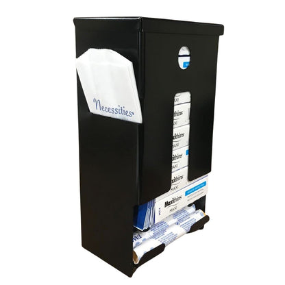 Sanitary Napkin and Tampon Dispenser, pre-Filled - Compact Version, SD7000BK-PF Free Vending Black Metal