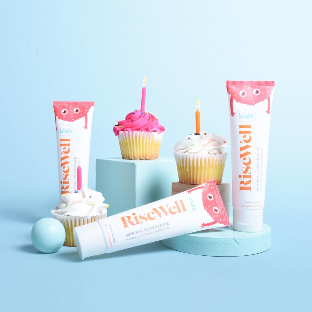 RiseWell Kids Mineral Toothpaste - Kids Hydroxyapatite Toothpaste with Xylitol for Teeth Protection - Made by Dentists, Safe to Swallow, No Added Fluoride and All Natural - Cake Batter Flavor, 3.4 Oz