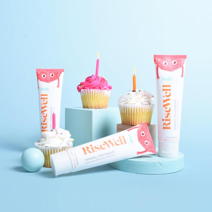 RiseWell Kids Mineral Toothpaste - Kids Hydroxyapatite Toothpaste with Xylitol for Teeth Protection - Made by Dentists, Safe to Swallow, No Added Fluoride and All Natural - Cake Batter Flavor, 3.4 Oz