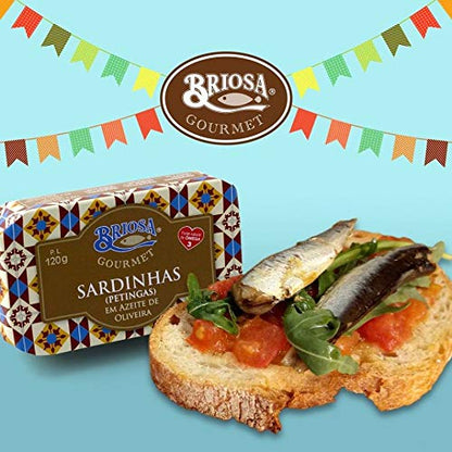 Briosa Gourmet Sardines in Olive oil - Tinned and packaged by Hand - Rich in Omega-3 - 5 tins x 120 g | Portugal