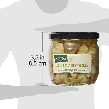 Mantova Grilled Artichokes, 11.64 oz. (Pack of 2), Product of Italy, All-Natural, Lightly Grilled Artichoke Hearts, Vegan-Friendly, Non-GMO, No Artificial Coloring, Flavoring, or Preservatives